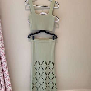 BEIGE BOTANY Light Green Knit Cutout Skirt set